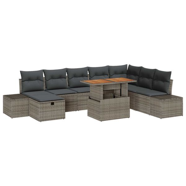 vidaXL Garden Sofa Set with Storage 9 pcs Grey Poly rattan