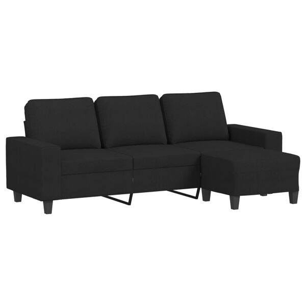 vidaXL 3-Seater Sofa with Footstool Black 180 cm Fabric