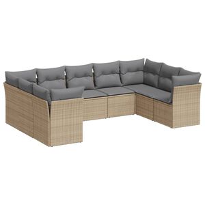 vidaXL 9 Piece Garden Sofa Set with Cushions Beige Poly Rattan