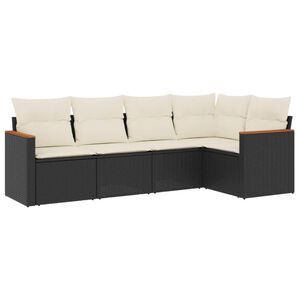 vidaXL 5 Piece Garden Sofa Set with Cushions Black Poly Rattan