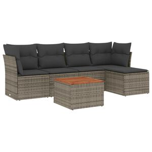 vidaXL 6 Piece Garden Sofa Set with Cushions Grey Poly Rattan