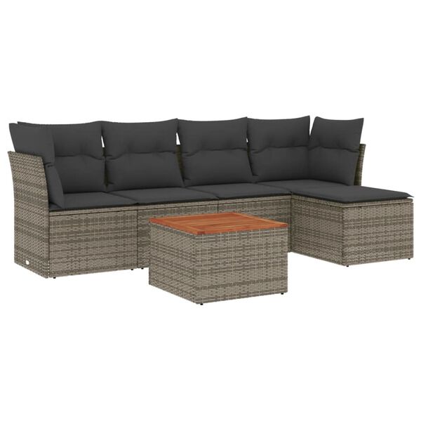 vidaXL 6 Piece Garden Sofa Set with Cushions Grey Poly Rattan