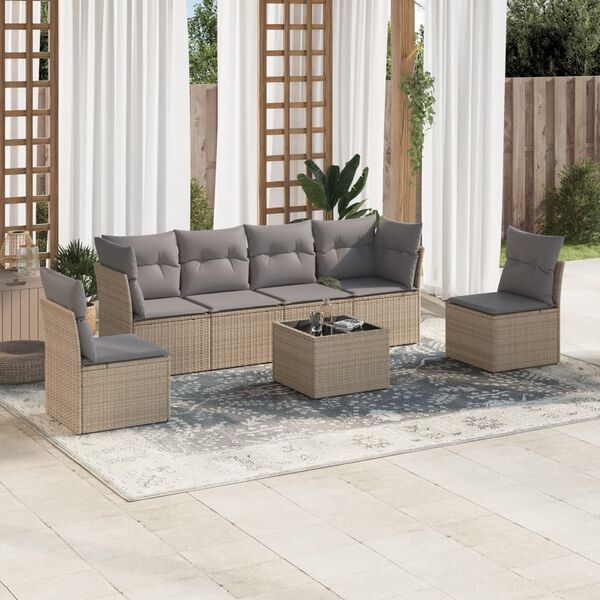 vidaXL 7 Piece Garden Sofa Set with Cushions Beige Poly Rattan