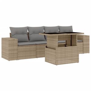 vidaXL 5 Piece Garden Sofa Set with Cushions Beige Poly Rattan