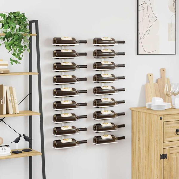 vidaXL Wall-mounted Wine Rack for 9 Bottles 2 pcs White Iron