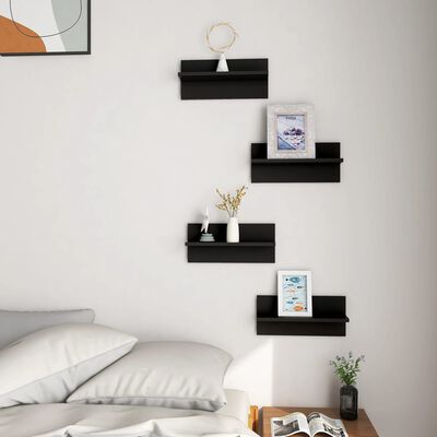 vidaXL Wall Shelf 4 pcs Black 40x11.5x18 cm Engineered Wood