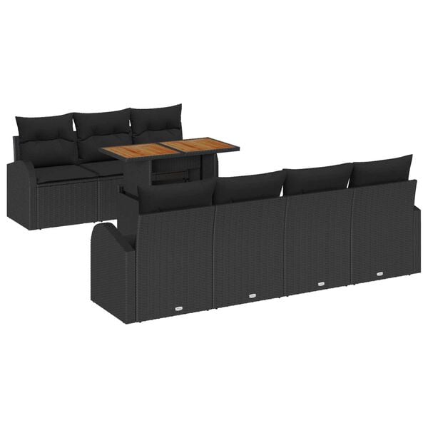 vidaXL Garden Sofa Set with Cushion 8 pcs Black