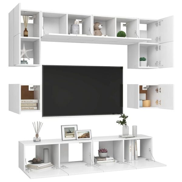 vidaXL 8 Piece TV Cabinet Set White Engineered Wood