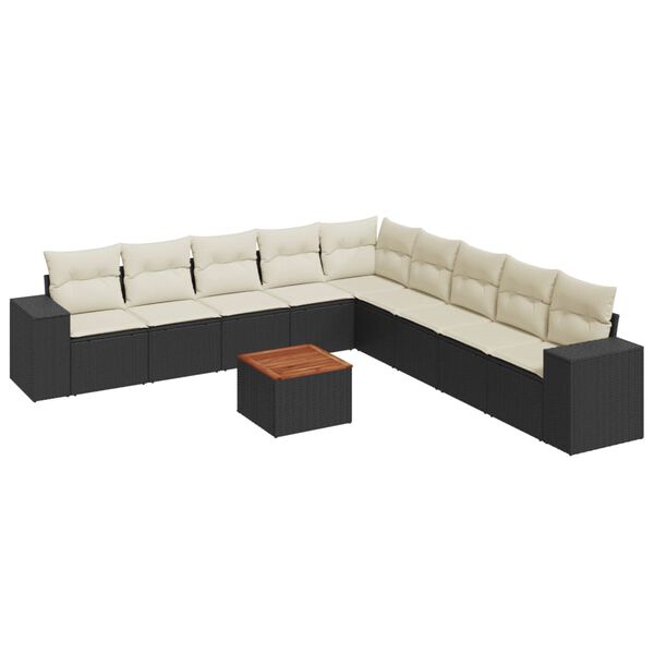 vidaXL 10 Piece Garden Sofa Set with Cushions Black Poly Rattan