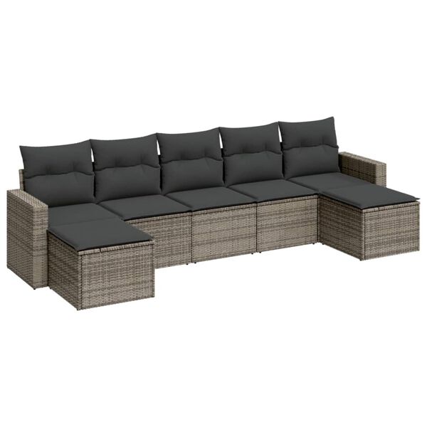 vidaXL 7 Piece Garden Sofa Set with Cushions Grey Poly Rattan