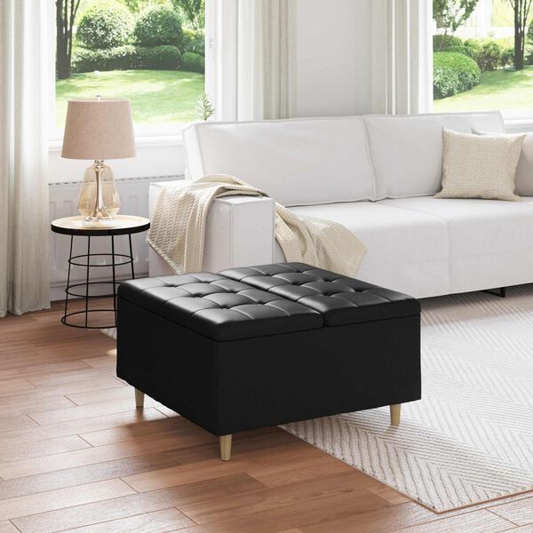 vidaXL Button Stool with Cushion Black 80 x 80 x 45 cm Faux leather