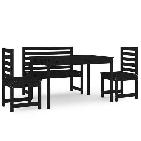 vidaXL 4 Piece Garden Dining Set Black Solid Wood Pine