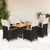vidaXL 7 Piece Garden Bistro Set with Cushions Black Poly Rattan