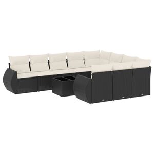 vidaXL 11 Piece Garden Sofa Set with Cushions Black Poly Rattan