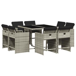 vidaXL 9 Piece Garden Dining Set with Cushions Light Grey Poly Rattan