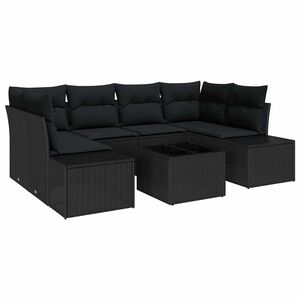 vidaXL Garden Sofa Set with Cushion 8 pcs Black Poly Rattan