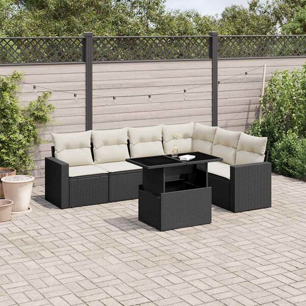 vidaXL 7 Piece Garden Sofa Set with Cushions Black Poly Rattan