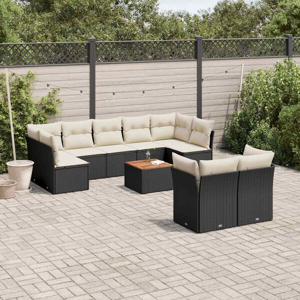 vidaXL 10 Piece Garden Sofa Set with Cushions Black Poly Rattan