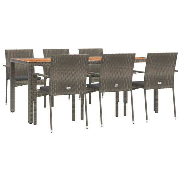 vidaXL 7 Piece Garden Dining Set with Cushions Grey Poly Rattan