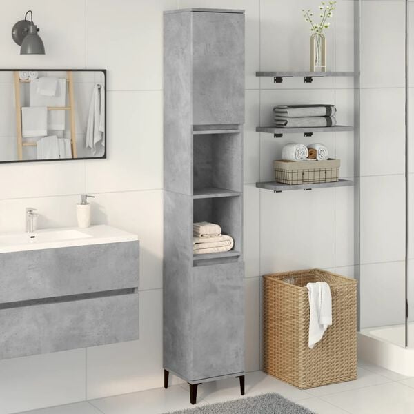 vidaXL Bathroom Cabinet Concrete Grey 30x30x190 cm Engineered Wood