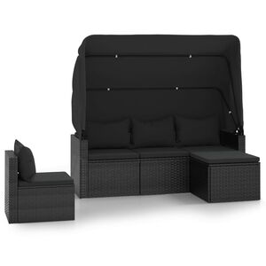 vidaXL 4 Piece Garden Sofa Set with Cushions Black Poly Rattan