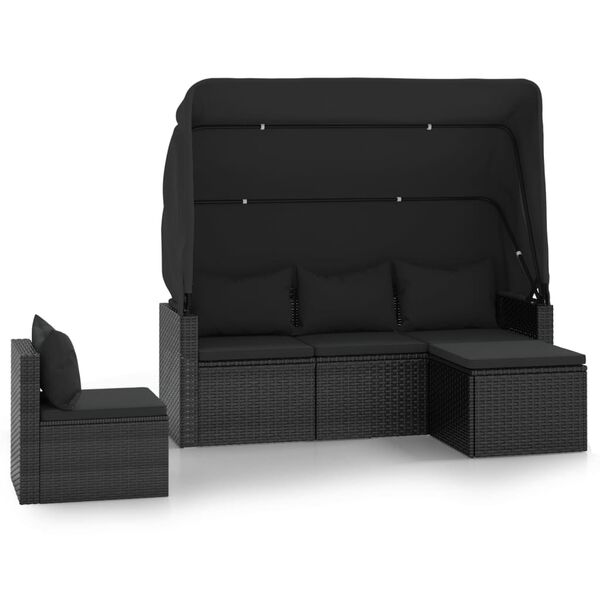 vidaXL 4 Piece Garden Sofa Set with Cushions Black Poly Rattan