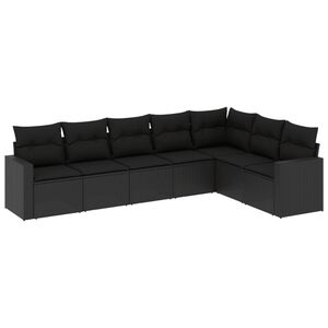 vidaXL 7 Piece Garden Sofa Set with Cushions Black Poly Rattan