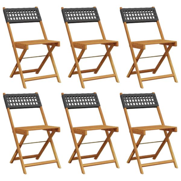 vidaXL Folding Garden Chairs 6 pcs Black Poly Rattan and Solid Wood