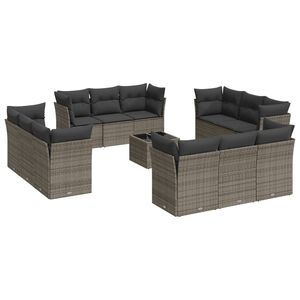 vidaXL 13 Piece Garden Sofa Set with Cushions Grey Poly Rattan