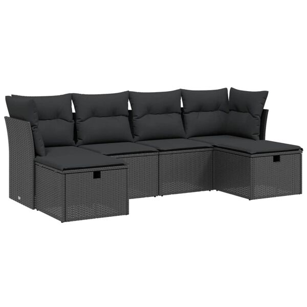 vidaXL 6 Piece Garden Sofa Set with Cushions Black Poly Rattan