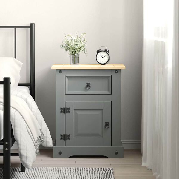 vidaXL Bedside Cabinet Mexican Pine Corona Range Grey 53x39x67 cm