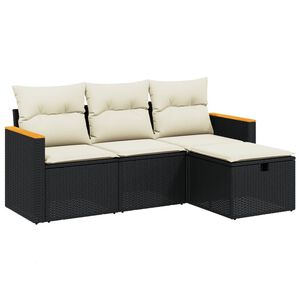 vidaXL 4 Piece Garden Sofa Set with Cushions Black Poly Rattan