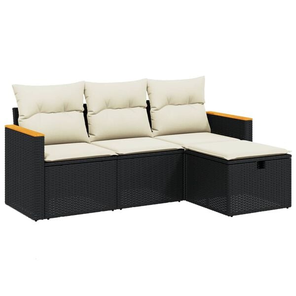 vidaXL 4 Piece Garden Sofa Set with Cushions Black Poly Rattan