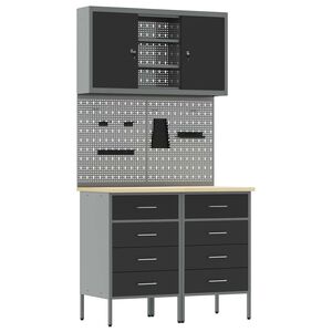 vidaXL Work Cabinet Set 5 pcs Black Steel and Engineered Wood