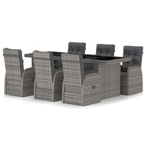 vidaXL 7 Piece Outdoor Dining Set with Cushions Poly Rattan Grey