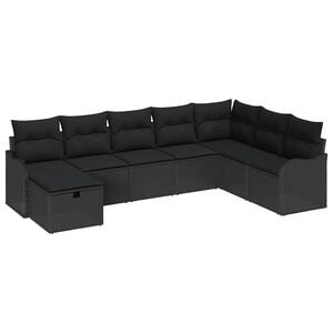 vidaXL Sofa Set with Cushion with Storage Manual Black Poly Rattan