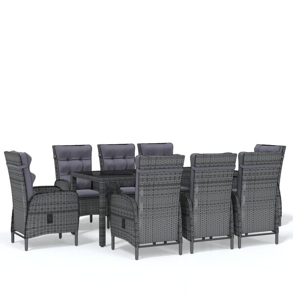 vidaXL 9 Piece Garden Dining Set Poly Rattan Grey