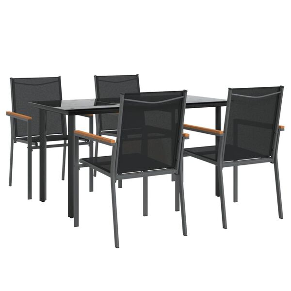 vidaXL 5 Piece Garden Dining Set Black Textilene and Steel