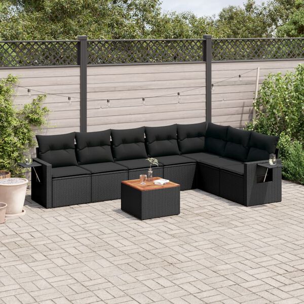 vidaXL 8 Piece Garden Sofa Set with Cushions Black Poly Rattan