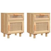 vidaXL Bedside Cabinets 2 pcs Brown Solid Wood Pine and Natural Rattan