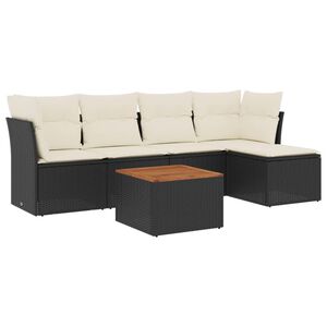 vidaXL 6 Piece Garden Sofa Set with Cushions Black Poly Rattan