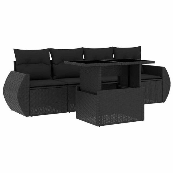 vidaXL 5 Piece Garden Sofa Set with Cushions Black Poly Rattan