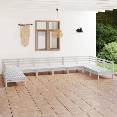 vidaXL 10 Piece Garden Lounge Set White Solid Wood Pine