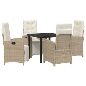 vidaXL Garden Dining Set with Cushion 5 pcs Beige Poly Rattan