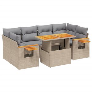 vidaXL 7 Piece Garden Sofa Set with Cushions Beige Poly Rattan