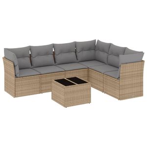 vidaXL 7 Piece Garden Sofa Set with Cushions Beige Poly Rattan
