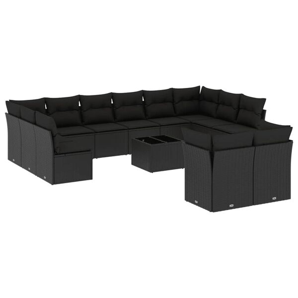 vidaXL 13 Piece Garden Sofa Set with Cushions Black Poly Rattan