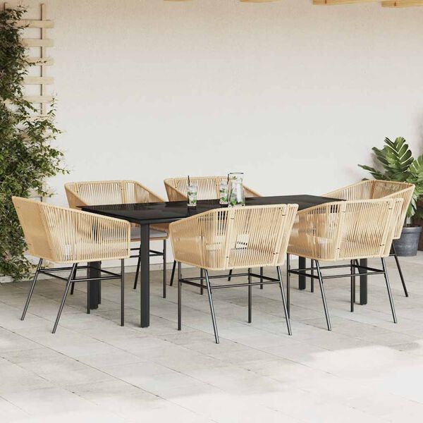 vidaXL 7 Piece Garden Dining Set with Cushions Brown Poly Rattan Glass