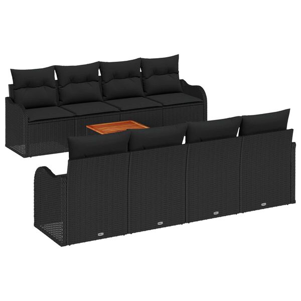 vidaXL Garden Sofa Set with Storage 9 pcs Black Poly Rattan