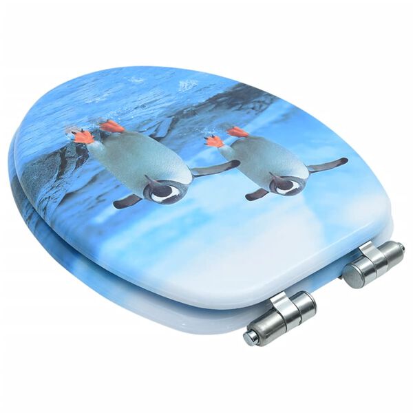 vidaXL WC Toilet Seat with Soft Close Lid MDF Penguin Design